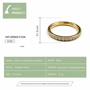 Bague éternité en zircone cubique, acier inoxydable, plaqué or 14 carats, bijoux couleur or et argent - Product Image 4
