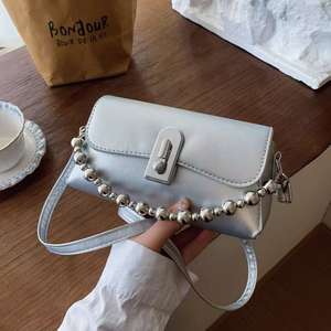 Femmes Cuir Boîte Sac Argent Perlé Poignée Épaule Crossbody Purse - Product Image 1