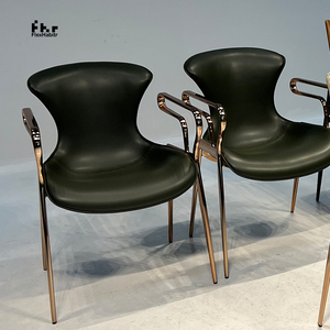 Modern <b>Dark</b> <b>Green</b> PU Leather Dining <b>Armchair</b> Rose Gold Metal Frame Upholstered Chair for Restaurant Hotel - Product Image 6