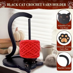 Black Cat Yarn Rack Wooden Crochet Yarn Spool Rotating Stand Solid Wood Knitting Yarn Ball Rack <b>Desktop</b> Use - Product Image 3