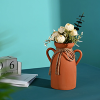 Vase en céramique de terre cuite rouge Vase bouteille de fleurs en terre cuite à double poignée avec corde