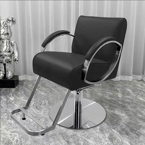 Modern Black Faux Leather Barber Chair Stainless Steel Frame Hydraulic Height Adjustable Round Base Salon Furniture - Product Image 4