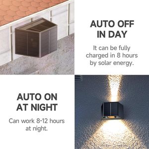 IP65 impermeable arriba abajo 3 paneles solares luz de pared decoración al aire libre jardín patio lámpara de pared apliques exteriores iluminación de valla - Product Image 4