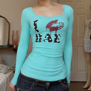 Women's Letter Print Crew Neck Knit T Shirt Long Sleeve Slim Fit Casual Solid Color Fashion <b>Top</b> - Product Image 5