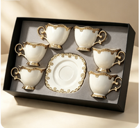 Nouveaux modèles 2026 – Ensemble de 6 tasses à café turc avec soucoupes – Tasses à thé arabes en céramique de luxe pour expresso, cappuccino, latte – Coffret cadeau
