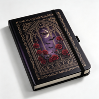 Carnet de notes personnalisé à couverture rigide style Gothique Dark Academia, avec couverture en PU et ensemble de stylos et autocollants