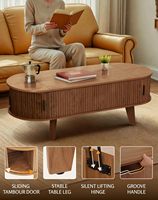 Pruchant Mid-Century Modern Ovaler Couchtisch mit Hebedeckel und Stauraum, 47,2 Zoll, Schiebetür mit Rollverschluss, Holzdesign mit Rillen, Walnuss-Finish für
