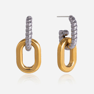Geometric Hoop Earrings Gold Silver Tone Stainless Steel Women's Everyday Wear - Product Image 1