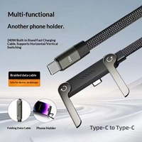 Câble de données pliable 240W Type-C à charge rapide avec support de téléphone, conducteur en cuivre pur pour iPhone 17, conception inclinée