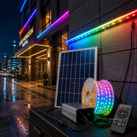 Bande lumineuse RGB extérieure 40M 100M IP67 résistante aux projections de sel, à effet de poursuite, longue portée, avec système solaire intégré, pour villa en bord de mer, avant-toit et clôture