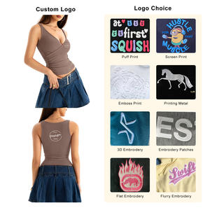 Wholesale Custom Logo Printed Lady Skinny Corset Vest Deeply V-neck Ribbed Active Women Sexy Tank <strong>Top</strong> <strong>Cleavage</strong> - Product Image 2