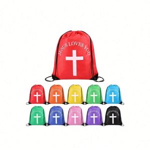Bolsa de Regalo de Pascua Personalizable al por Mayor con Cordón y Diseño 'Jesús te Ama', Multicolor, para Iglesia, Regalos Cristianos Religiosos - Product Image 1
