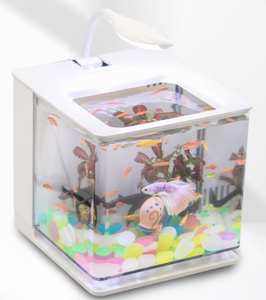 Klein, exquisit, vierkant, mini ecologisch aquarium van acryl met led-verlichting en USB-aansluiting. - Product Image 2
