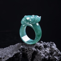 Bague Pixiu en Jadeite Naturelle de Grade A, Type Glace, Bleu Eau, Sculptée, Style Ethnique, pour Anniversaire, Bijou Exquis en Jade