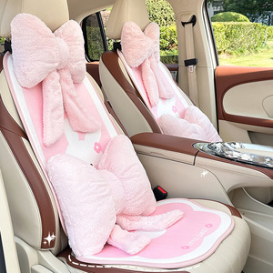 Juego de cojines de asiento de coche de felpa con diseño de conejito de dibujos animados, soporte lumbar suave para otoño e invierno, almohadilla de asiento antideslizante en forma de U - Product Image 2