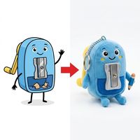 Porte-clés taille-crayon en peluche bleu personnalisé, avec lame métallique, manivelle jaune, mini accessoire de papeterie, dessin animé