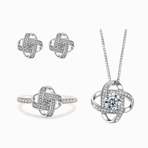 Collier pendentif en forme de trèfle en moissanite plaqué argent, chaîne claviculaire, zircon scintillant, ensemble de bijoux pour femmes, vente chaude, nouveauté - Product Image 1