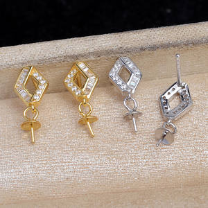 Boucles d'oreilles papillon en argent S925 avec couronne, accessoire de bricolage, bijoux en perles, capuchons de perles de 3 mm, support vide, semi-fini JG5942 - Product Image 1