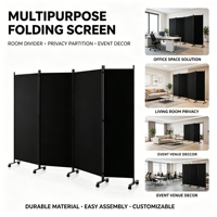 Cloison de séparation mobile à 4 panneaux avec base en fer stable 340x180cm, cloison pliante en tissu avec roulettes pour décoration commerciale