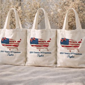 Borsa per il Giorno <span class=keywords><strong>dell</strong></span>'Indipendenza Personalizzata con Bandiera Floreale Americana, Borsa per il 250° Anniversario, Borsa in Tela Personalizzata con Mappa USA e 250 Anni di Libertà - Product Image 4