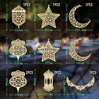 Pendentif en bois Ramadan islamique 12 pièces, ornement lune étoile vent forme pendentif mural suspendu bricolage décoration de la maison