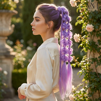 Queue de cheval tressée bicolore violette de 24 pouces, extension de cheveux en fibre haute température avec bande élastique, tresse torsadée, couleur personnalisée