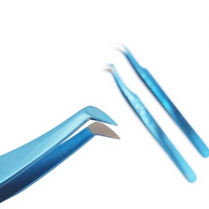 Blue Plasma Coated Color Eyelash Tweezer With Fiber Tip Different Point / Grip Design Stainless Steel Eyelash Extension tweezer - Product Image 1