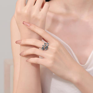 <b>Retro</b> Thai Silver Rose Branch and Leaf Ring with Sweet Charm Small Versatile Leaves Women's Ring with Plant Vine Design Rings - Product Image 6