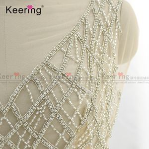 白いウェディングドレスのWDP-242のための手作り大きなガラスラインストーンアップリケパッチ - Product Image 4