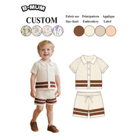 Ensemble deux pièces tricoté pour tout-petits, tenue d'été, chemise à col et short, vêtements de bébé de boutique, style crochet doux, vêtements personnalisés OEM