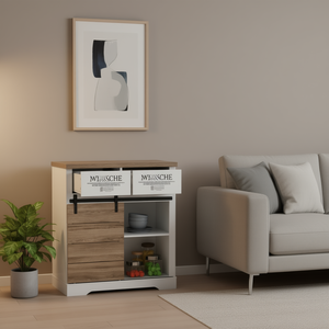 Aparador de Cocina con 2 Cajones y 2 Estantes para Sala de Estar, Diseño Moderno Rústico, Material de Madera - Product Image 2