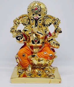 Handmade 3.5 Inch Golden Plated Stainless Steel Ganesh Ji Idol <b>Statue</b> Metal Handicraft Eco Friendly Home Decor - Product Image 4