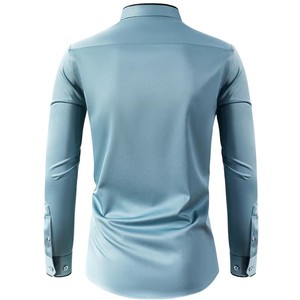 Camisa Elástica <span class=keywords><strong>de</strong></span> Manga Larga con Botones y Cuello en Contraste, Camisa <span class=keywords><strong>de</strong></span> Color Sólido, Corte Ajustado, Tallas M-5XL - Product Image 5