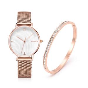 Reloj de Cuarzo de Acero Inoxidable con Diamantes de Lujo para Mujer, con Conjunto de Pulseras de Moda, Regalo para Mujer de Negocios - Product Image 1