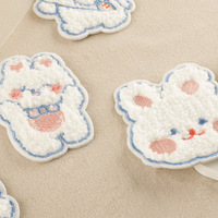 Cartoon Dier Konijn Geborduurd 3d Zelfklevende Patch Chenille Doek Plak Label Voor Diy Handgemaakte Hoed Accessoires Pastel