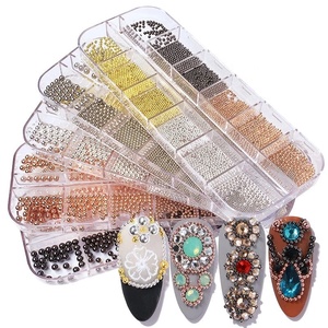 Mini pequeño 3D <span class=keywords><strong>de</strong></span> acero inoxidable <span class=keywords><strong>Caviar</strong></span> Beads Nail Art Decoraciones Silver Rose Gold Charm Gel Polish Tips - Product Image 1