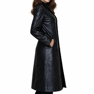 Abrigo Largo de Cuero para Mujer, Estilo Urbano de Invierno, Última Moda, Manga Larga, Cuello Alto, Cómodo - Product Image 2