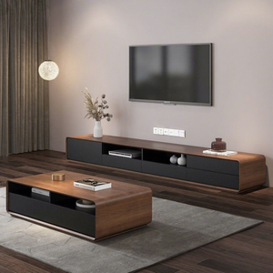Meuble TV moderne en bois massif, largeur 67 pouces, avec portes et tiroirs de rangement, étagères réglables pour le salon - Product Image 1