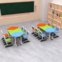 Meubles de classe scolaire modernes, écologiques et de bonne qualité, table de groupe trapézoïdale, chaise réglable en hauteur pour étudiants