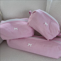 Pochette de maquillage douce bleue faite à la main, personnalisée, pour les voyages, les outils de coiffure, pochette de cosmétiques en coton mignonne pour femmes
