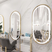 Miroir de coiffure double face avec éclairage LED rond, station de coiffure, salon de beauté, barbier, avec table