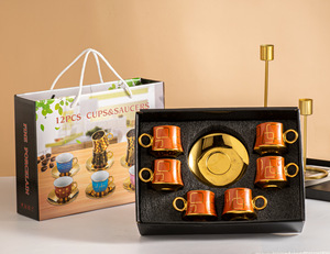 ชุดกาแฟสไตล์อาหรับ ชุดถ้วยและจานรองเซรามิกเคลือบไฟฟ้า 12 ชิ้น ชุดกาแฟและ<span class=keywords><strong>ชา</strong></span>สไตล์ยุโรป ทันสมัย - Product Image 3