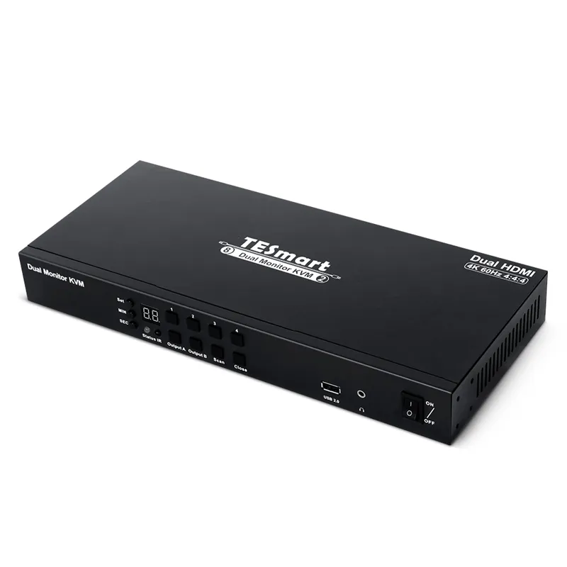 TESmart Kvm Switch 2x Usb Hdmi 4K Kvm-schalter Mendukung HDCP HDR UHD 4K @ 60Hz 4X2 Smart Dual Monitor Kvm Switch dengan Kabel