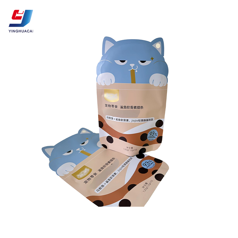 Custom Eco-Friendly Pet Food Packaging Bag 4 Side Seal and Self-Sealing Cat Shaped PET Plastic Bag with Durable Pouch Printing