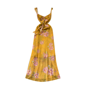 Abito Lungo Estivo Floreale da Donna con Spalline Sottili, Volant e Laccetti Frontali, Vestito Midi Fluido per Vacanze al Mare - Product Image 5
