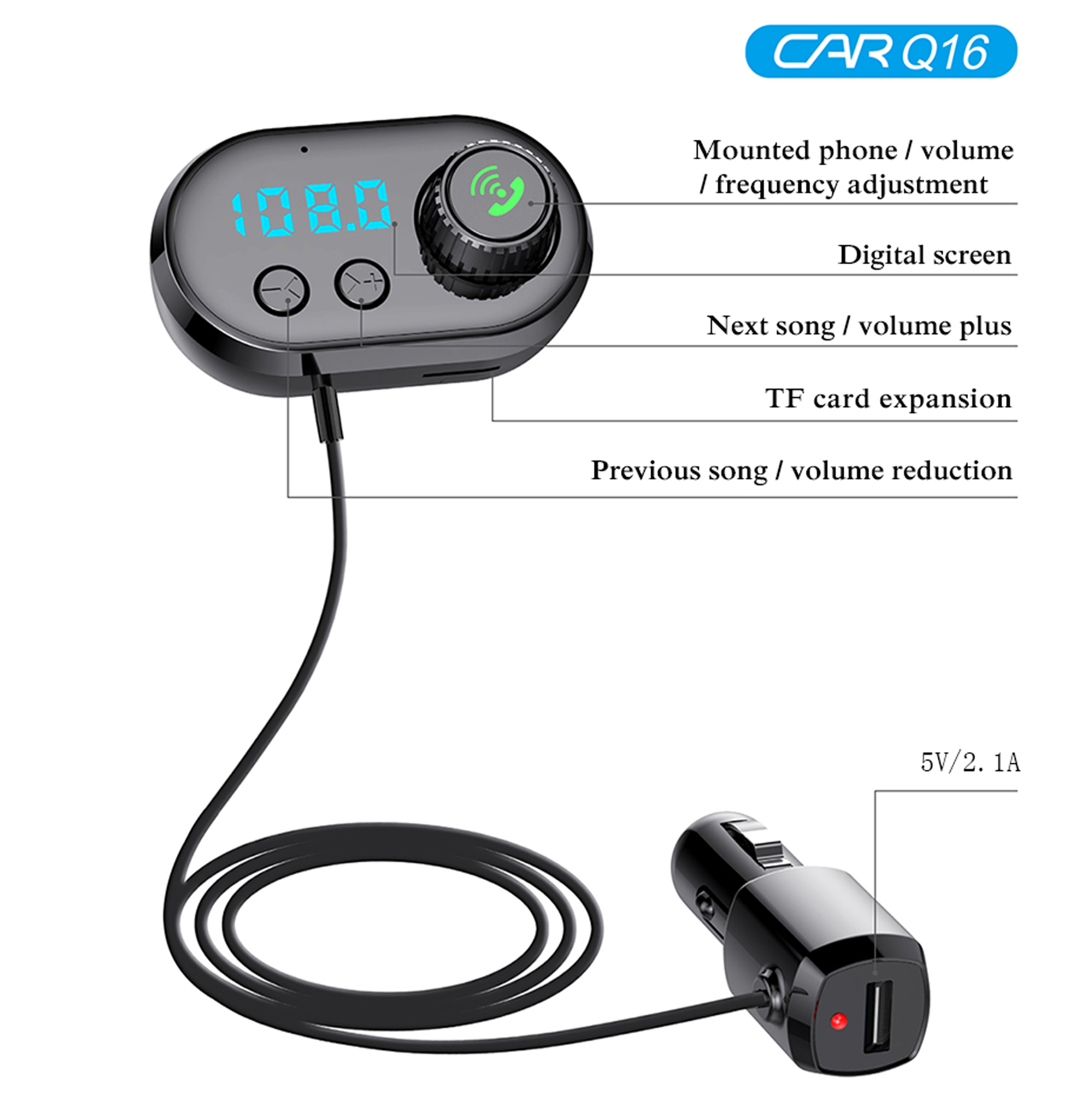 Transmisor FM bluetooth conectar teléfono móvil manos libres kit de coche Q16