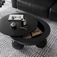 Table basse circulaire convertible minimaliste moderne, luxe haut de gamme, hauteur réglable, rangement, bois noir, pour salon