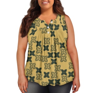 Usage quotidien personnalisation exclusive Hawaii Quilt Design imprimé à la demande été col en V Blouse sans manches haut boutonné pour les femmes - Product Image 1