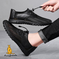 Sandales de sport décontractées en cuir de vachette léger pour hommes, chaussures respirantes à lacets avec logo kangourou