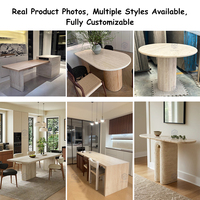 Table à manger ovale extensible sur mesure en travertin naturel avec pieds cannelés pour la maison, l'hôtel et la villa